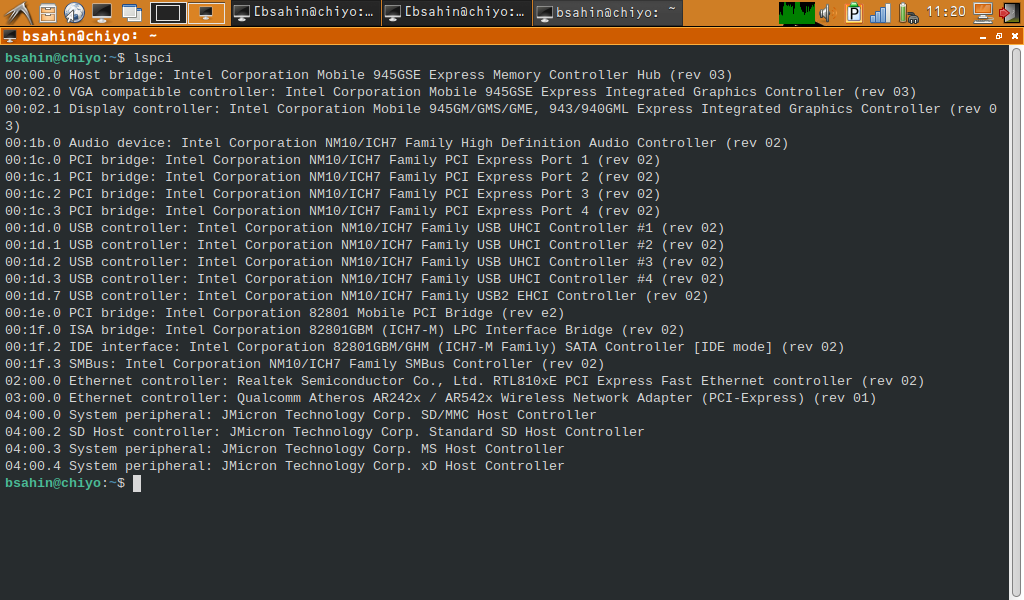 terminal displaying output of lspci