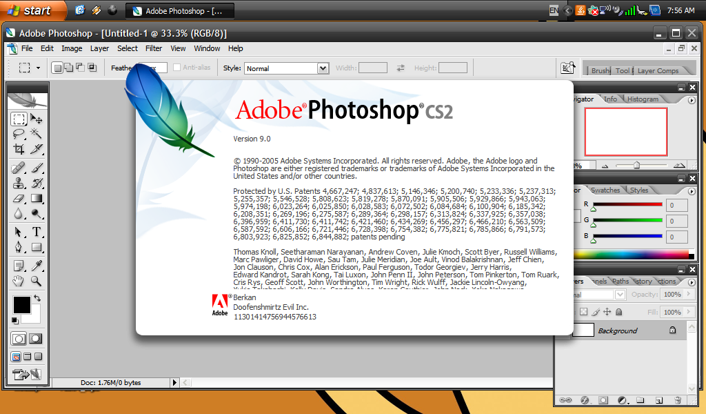 About screen of Adobe Photoshop CS2